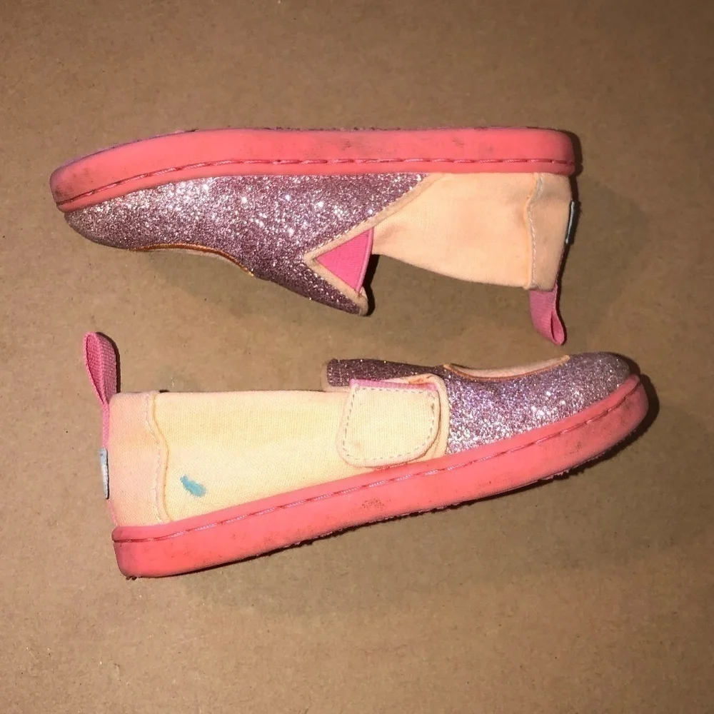 TOMS Iridescent Alpargata Shoe Toddler Size T8 Pink Slip On Sneakers